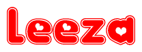 The image is a clipart featuring the word Leeza written in a stylized font with a heart shape replacing inserted into the center of each letter. The color scheme of the text and hearts is red with a light outline.
