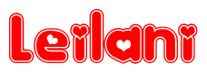 The image is a clipart featuring the word Leilani written in a stylized font with a heart shape replacing inserted into the center of each letter. The color scheme of the text and hearts is red with a light outline.