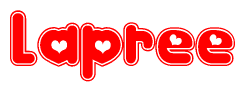 The image displays the word Lapree written in a stylized red font with hearts inside the letters.