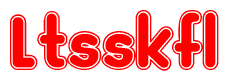 The image is a red and white graphic with the word Ltsskfl written in a decorative script. Each letter in  is contained within its own outlined bubble-like shape. Inside each letter, there is a white heart symbol.