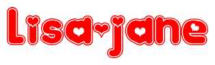 The image is a clipart featuring the word Lisa-jane written in a stylized font with a heart shape replacing inserted into the center of each letter. The color scheme of the text and hearts is red with a light outline.