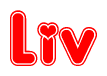 The image is a clipart featuring the word Liv written in a stylized font with a heart shape replacing inserted into the center of each letter. The color scheme of the text and hearts is red with a light outline.