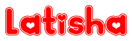   The image is a clipart featuring the word Latisha written in a stylized font with a heart shape replacing inserted into the center of each letter. The color scheme of the text and hearts is red with a light outline. 