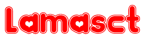 The image is a clipart featuring the word Lamasct written in a stylized font with a heart shape replacing inserted into the center of each letter. The color scheme of the text and hearts is red with a light outline.