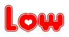The image is a clipart featuring the word Low written in a stylized font with a heart shape replacing inserted into the center of each letter. The color scheme of the text and hearts is red with a light outline.