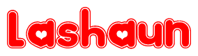 The image displays the word Lashaun written in a stylized red font with hearts inside the letters.