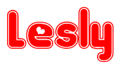 The image is a clipart featuring the word Lesly written in a stylized font with a heart shape replacing inserted into the center of each letter. The color scheme of the text and hearts is red with a light outline.
