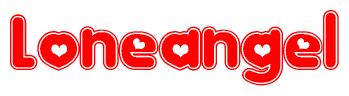 The image displays the word Loneangel written in a stylized red font with hearts inside the letters.