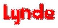 The image displays the word Lynde written in a stylized red font with hearts inside the letters.