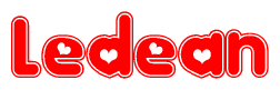 The image displays the word Ledean written in a stylized red font with hearts inside the letters.