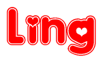 The image is a clipart featuring the word Ling written in a stylized font with a heart shape replacing inserted into the center of each letter. The color scheme of the text and hearts is red with a light outline.