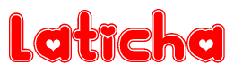 The image is a clipart featuring the word Laticha written in a stylized font with a heart shape replacing inserted into the center of each letter. The color scheme of the text and hearts is red with a light outline.
