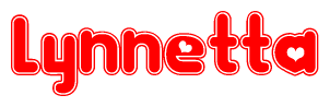 The image is a clipart featuring the word Lynnetta written in a stylized font with a heart shape replacing inserted into the center of each letter. The color scheme of the text and hearts is red with a light outline.