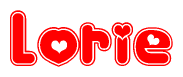 The image displays the word Lorie written in a stylized red font with hearts inside the letters.