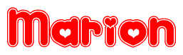 The image displays the word Marion written in a stylized red font with hearts inside the letters.