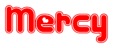 The image is a clipart featuring the word Mercy written in a stylized font with a heart shape replacing inserted into the center of each letter. The color scheme of the text and hearts is red with a light outline.