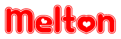 The image displays the word Melton written in a stylized red font with hearts inside the letters.