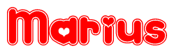 The image is a clipart featuring the word Marius written in a stylized font with a heart shape replacing inserted into the center of each letter. The color scheme of the text and hearts is red with a light outline.