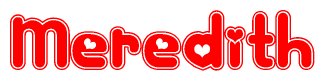 The image displays the word Meredith written in a stylized red font with hearts inside the letters.