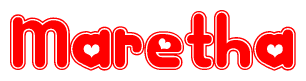 The image is a clipart featuring the word Maretha written in a stylized font with a heart shape replacing inserted into the center of each letter. The color scheme of the text and hearts is red with a light outline.