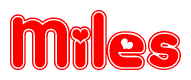 The image is a clipart featuring the word Miles written in a stylized font with a heart shape replacing inserted into the center of each letter. The color scheme of the text and hearts is red with a light outline.