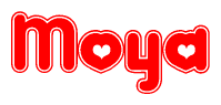 The image is a clipart featuring the word Moya written in a stylized font with a heart shape replacing inserted into the center of each letter. The color scheme of the text and hearts is red with a light outline.