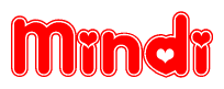 The image displays the word Mindi written in a stylized red font with hearts inside the letters.