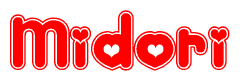 The image displays the word Midori written in a stylized red font with hearts inside the letters.