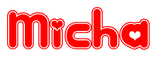 The image displays the word Micha written in a stylized red font with hearts inside the letters.