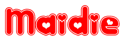 The image is a clipart featuring the word Maidie written in a stylized font with a heart shape replacing inserted into the center of each letter. The color scheme of the text and hearts is red with a light outline.
