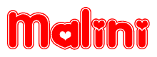 The image displays the word Malini written in a stylized red font with hearts inside the letters.