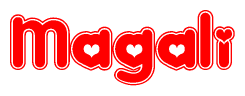The image is a clipart featuring the word Magali written in a stylized font with a heart shape replacing inserted into the center of each letter. The color scheme of the text and hearts is red with a light outline.