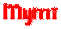 The image is a clipart featuring the word Mymi written in a stylized font with a heart shape replacing inserted into the center of each letter. The color scheme of the text and hearts is red with a light outline.
