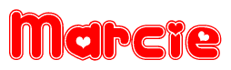 The image displays the word Marcie written in a stylized red font with hearts inside the letters.