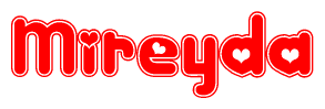 The image displays the word Mireyda written in a stylized red font with hearts inside the letters.