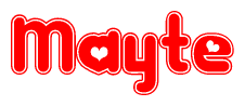 The image is a clipart featuring the word Mayte written in a stylized font with a heart shape replacing inserted into the center of each letter. The color scheme of the text and hearts is red with a light outline.