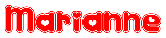 The image is a clipart featuring the word Marianne written in a stylized font with a heart shape replacing inserted into the center of each letter. The color scheme of the text and hearts is red with a light outline.