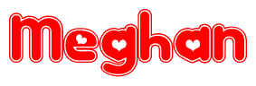The image displays the word Meghan written in a stylized red font with hearts inside the letters.