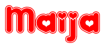 The image is a clipart featuring the word Maija written in a stylized font with a heart shape replacing inserted into the center of each letter. The color scheme of the text and hearts is red with a light outline.