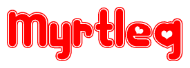 The image is a clipart featuring the word Myrtleq written in a stylized font with a heart shape replacing inserted into the center of each letter. The color scheme of the text and hearts is red with a light outline.