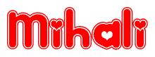 The image is a clipart featuring the word Mihali written in a stylized font with a heart shape replacing inserted into the center of each letter. The color scheme of the text and hearts is red with a light outline.