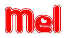 The image displays the word Mel written in a stylized red font with hearts inside the letters.