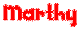 The image displays the word Marthy written in a stylized red font with hearts inside the letters.