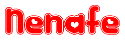 The image is a clipart featuring the word Nenafe written in a stylized font with a heart shape replacing inserted into the center of each letter. The color scheme of the text and hearts is red with a light outline.