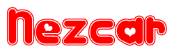 The image is a clipart featuring the word Nezcar written in a stylized font with a heart shape replacing inserted into the center of each letter. The color scheme of the text and hearts is red with a light outline.