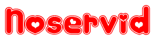 The image displays the word Noservid written in a stylized red font with hearts inside the letters.