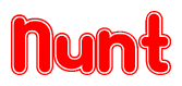 The image is a clipart featuring the word Nunt written in a stylized font with a heart shape replacing inserted into the center of each letter. The color scheme of the text and hearts is red with a light outline.