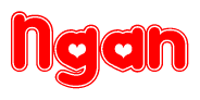 The image displays the word Ngan written in a stylized red font with hearts inside the letters.