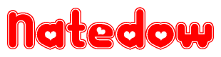 The image is a clipart featuring the word Natedow written in a stylized font with a heart shape replacing inserted into the center of each letter. The color scheme of the text and hearts is red with a light outline.