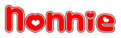 The image displays the word Nonnie written in a stylized red font with hearts inside the letters.